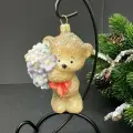 Елочная игрушка Мишка с цветочками коричневый 9см стекло Komozja Family