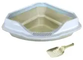 HOMECAT 56х42х17 см туалет для кошек угловой с бортиком и совком бежевый перламутр