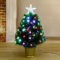 Искусственная фиброоптическая ёлка Звезда 60 см настольная, новогодняя красивая зелёная ель с подсветкой, светящаяся напольная пышная ёлочка с огоньками для дома на Новый год, d нижнего яруса 35 см, 55 веток ПВХ