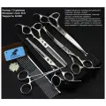 Набор Профессиональных ножниц для груминга (ножницы изогнутые 2 вида, прямые, филировочные, расческа-гребень металлическая, зажим) Размер 7.0