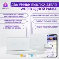 Умный сенсорный выключатель Wi-Fi на 2 поста (1 кл + 1 кл), с нулем и без нуля в одной рамке, белый, умный дом