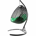Подвесное кресло кокон M-group круг люкс с ротангом чёрное+зелёная подушка