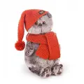 Мягкая игрушка Basik&Co Кот Басик в вязаной шапке и шарфе, 25 см, 28х17х25 см, серый