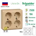 Розетка накладная четырехместная Этюд Schneider Electric c/з со шторками, цвет Сосна (комплект из 2 шт.)