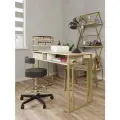Стол маникюрный с полками и ящиком для салона красоты и офиса узкий KM LOFT золото/сонома