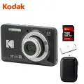 Kodak FZ55 Digital Camera, 16.3 Megapixels, 2.7-Inch Screen, 5-Element Lens, 28mm Wide-Angle, 1080P HD, Black Kit (Camera + 32GB Card + Card Reader + Bag)