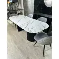 Стол кухонный из керамогранита Mesa design Tubos Dobles белый с прожилками 200x90x75 см, черное подстолье