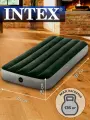 Intex Матрас надувной односпальный 191х76х25 см насос встроенный, 136 кг флокированный, ортопедический