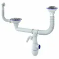 Сифон для двойной мойки разноуровневый выпуск 3 1/2 на d40 Unicorn B710V