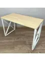 Стол кухонный Loft со столешницей из массива сосны 40 мм без шлифовки и покраски, с белыми металлическими крестообразными ножками, 120х70х75 см