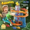 Парковка для машинок с лифтом и динозаврами Play Okay Динопарк, Гараж детский с горкой, Игровой набор автотрек, Конструктор паркинг