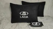 Подарочный набор: декоративная подушка в салон автомобиля из велюра и ключница с логотипом LADA, комплект 3 предмета