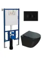 Сет LORANTO Инсталляция с кнопкой смыва+ подвесной Унитаз Azario Gloria матовый чёрный 4501+7313+AZ-2003MB