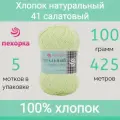 Пряжа Пехорка Хлопок натуральный цвет 41 салатовый (100г/425м, упаковка 5 мотков)