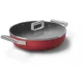Глубокая сковорода с двумя ручками и крышкой SMEG CKFD2811RDM, 28 см, антипригарное покрытие, красная