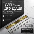 Трап душевой BAD488002GP с горизонтальным выпуском из нержавеющей стали сухой+гидрозатвор 70х800 мм, цвет глянцевое золото