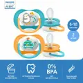 Пустышка силиконовая ортодонтическая Philips AVENT ultra air SCF080/07 6-18 м, 2 шт., голубой/оранжевый, 2 шт.