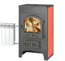 Печь-камин Везувий ПК-01 (205) с плитой и теплообменником, красный,12 кВт (200 м3) дровяная для дома