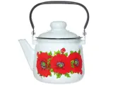 Чайник эмалированный 1,5л с декором Красные маки, сталь, белый цвет, удобная ручка
