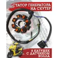 Статор генератора на 4т скутер 50-110 кубов 8 катушек Regulmoto, Honda