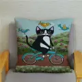 Подушка декоративная Мурка с птичками на велосипеде 40х40 велюр