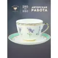 Чайная чашка с блюдцем, 250 мл. Императорский фарфоровый завод ИФЗ. Форма Весенняя - 2, рисунок Улыбка флоры 1. Костяной фарфор.
