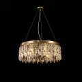 Люстра Cristallo хрустальная круглая золото подвесная с прозрачными хрустальными подвесками на 8 ламп E14, регулировка по высоте