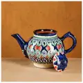Шафран Заварочный чайник Риштанская керамика Узоры, 1000 мл, 1 л, синий