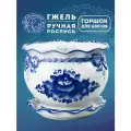 Горшок фарфоровый для цветов с поддоном. Галактика г. Гжель. Азалия. Ручная роспись. Объём 1,5 л.