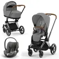 Детская коляска 3в1 Cybex Priam IV, цвет Mirage Grey / Chrome Brown (Серый / Серебристое шасси)