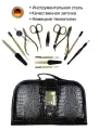 Маникюрный набор MS-1101(BG) G в кейсе, ZINGER, 12предметов, черная рептилия, инструмент золото/серебро