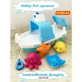 Набор для купания: 4 морских животных и корабль 30 см - паром Лагуна / Полесье (бирюзовый)