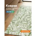 Коврик напольный мягкий ковровая дорожка для кухни VILINA безворсовый противоскользящий в комнату 65х180 см Тропикана с рисунком зелёный белый