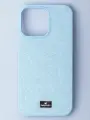 Чехол Swarovski, для iPhone 15 Pro , ударопрочный, защита камеры, со стразами- Голубой