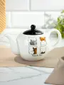 Заварочный чайник 0.95 л Daniks Cats, доломитовый корпус и крышка, толстостенный круглый белый дизайн с рисунком котов, современная посуда для чая, большой носик, Китай