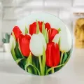 Доска разделочная стеклянная Доляна Тюльпаны , d 20 см