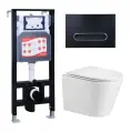 Комплект 3 в 1 инсталляция ESBANO FRAM + Подвесной унитаз WeltWasser Salzbach 043 GL-WT + кнопка черная матовая