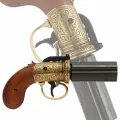 Револьвер DENIX Пепербокс, 6 стволов, латунь, 1840 года, подарочный, коричневый