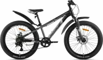 Велосипед горный SITIS CROSSER 7SP 24 (2025) Black-Grey, для подростков на рост 130-150 см, алюминиевая рама 12