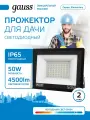 Прожектор светодиодный 50W холодный свет 6500К 220V IP65 черный Gauss Elementary