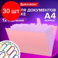 Комплект 30 шт, Папка-органайзер на кнопке 12 отделений, BRAUBERG Extra, А4, персиковая с лавандовым, 271931