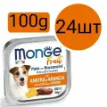 Monge Fruit Dog , консервы для собак , паштет со вкусом утки и апельсина (24шт по 100г)