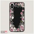 Черный матовый чехол на Apple iPhone XS Max / Айфон XS Max с принтом Розовая цветочная рамка