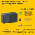 Блок выключатель/розетка 1-клавишная Systeme Electric AtlasDesign с заземлением, с защитными шторкми, Антрацит - 5 шт