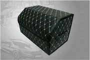 Высокий органайзер в багажник для автомобиля, 50*30*35 см, рисунок фигурный ромб черный/ строчка белая.