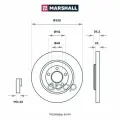 Тормозной диск задний Audi A4 (B8, B9) 07- / A6 (C7, C8) 10- / Q5 (8R, FY) 08- , VW Touareg III 17- (, Marshall M2000616