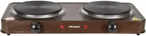 Электроплита Аксинья КС-008, 2000 Вт, настольная, 2 дисковые конфорки, терморегулятор, коричневый