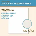 Холст грунтованный на подрамнике 70х90 см, 420 г/м2, лен 50%, хлопок 50%, среднее зерно, Холстофф
