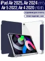 Чехол на Apple iPad Air 11 2025 (M3), Air 11 2024 (M2), Air 5 2022, Air 4 2020, с отделением для стилуса, из мягкого силикона (темно-синий)