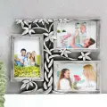 Фоторамка пластик на 3 фото 10х15 см Дерево-косичка тёмное серебро 32,5х26,5х2 см